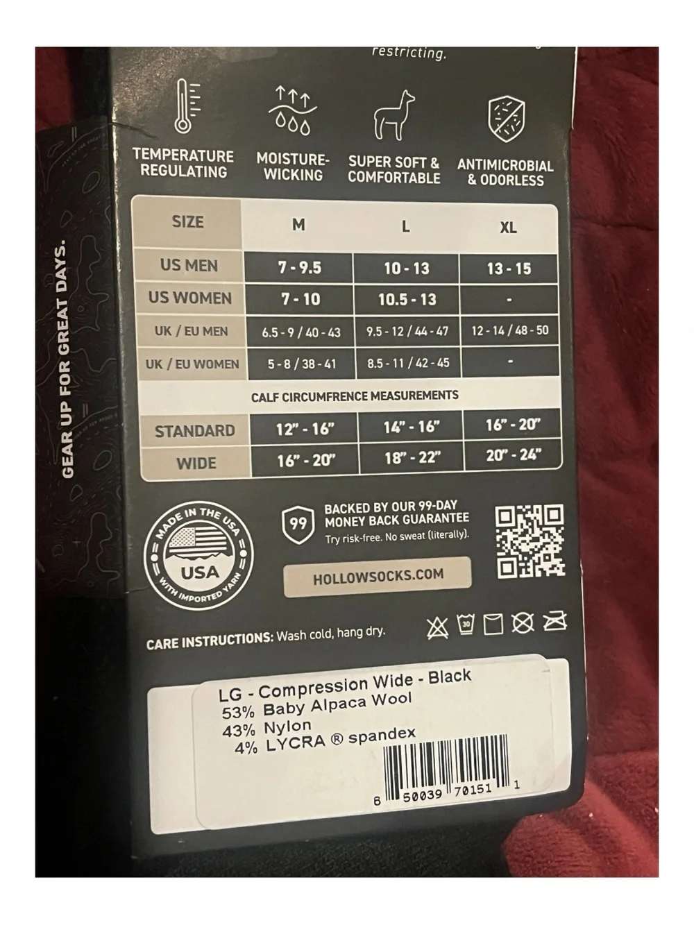 New HOLLOW Alpaca Compression Socks SZ Large Wide Calf